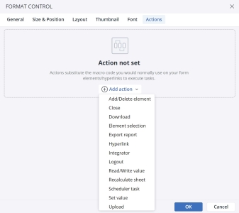 Actions dialog for ComboBox